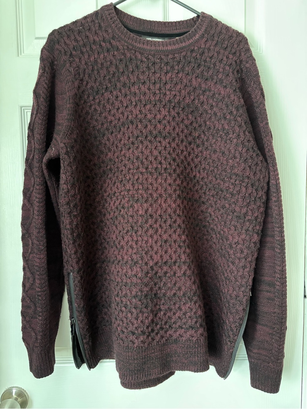 Karl Lagerfeld Paris Crewneck Knit Sweater in Burgundy - Classic Casual